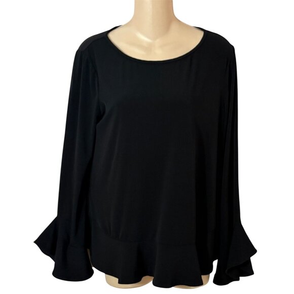 Laundry By Shelli Segal Women's Small Black L/S Ruffle Hem Top Bell Sleeves - Picture 4 of 8